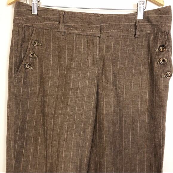 5/$25 Willi Smith Linen Brown Pinstriped Cropped Pants Women's Size 6 - Picture 2 of 5